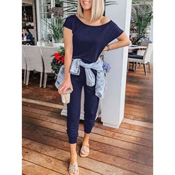 MILLCHIC Women's Loose Solid Off Shoulder Elastic Waist Stretchy Long Romper Jumpsuit with Pockets 20M3-zanglan-XL A-Navy