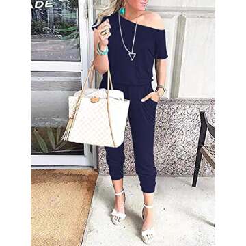 MILLCHIC Women's Loose Solid Off Shoulder Elastic Waist Stretchy Long Romper Jumpsuit with Pockets 20M3-zanglan-XL A-Navy