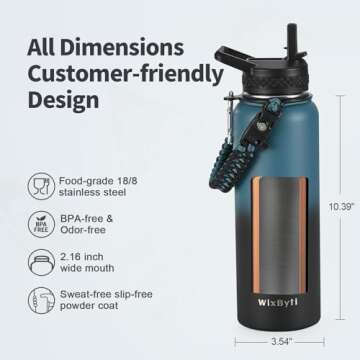 WixByti 40 oz Insulated Water Bottle - Cold for 48 Hrs