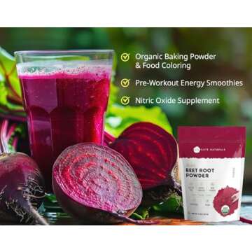 Kate Naturals Beet Root Powder Organic for Smoothie & Energy Boost. Nitric Oxide Supplement for Workout (8oz, Earth Flavor, Mix with Juice Easily)