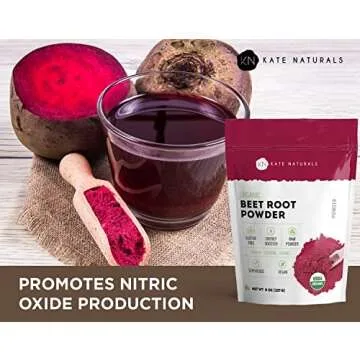 Kate Naturals Beet Root Powder Organic for Smoothie & Energy Boost. Nitric Oxide Supplement for Workout (8oz, Earth Flavor, Mix with Juice Easily)