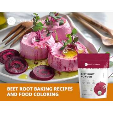 Kate Naturals Beet Root Powder Organic for Smoothie & Energy Boost. Nitric Oxide Supplement for Workout (8oz, Earth Flavor, Mix with Juice Easily)