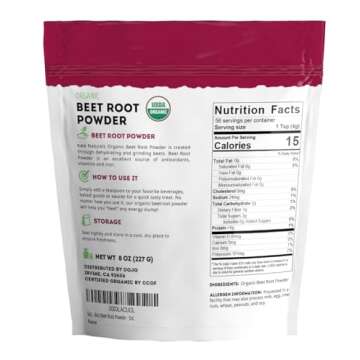 Kate Naturals Beet Root Powder Organic for Smoothie & Energy Boost. Nitric Oxide Supplement for Workout (8oz, Earth Flavor, Mix with Juice Easily)
