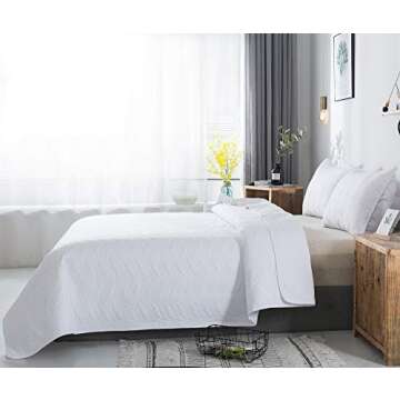 Quilt Set 3 Piece White King Cal King Size New Pattern Bedspread - Soft Microfiber Lightweight Coverlet for All Season (118"x106" Includes 1 Quilt, 2 Shams)