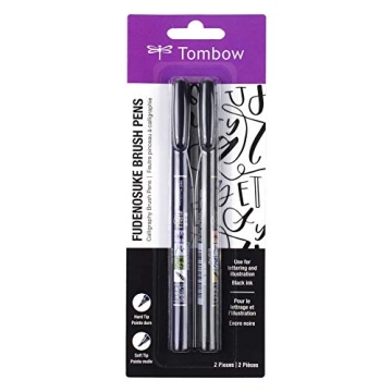 Tombow 62038 Fudenosuke Brush Pen, 2-Pack - Soft and Hard Tip for Calligraphy and Art Drawings