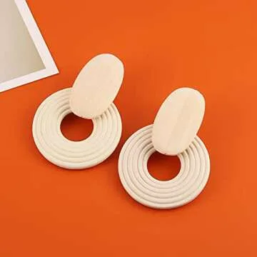 STWTR Women's Natural Wood Earrings Variety of Fashion Earrings Love Minimalist Retro Earring Set Natural Wood Hollow Round Earrings Arc