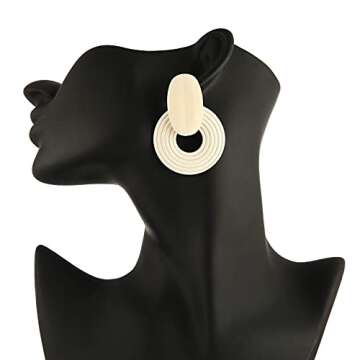 STWTR Women's Natural Wood Earrings Variety of Fashion Earrings Love Minimalist Retro Earring Set Natural Wood Hollow Round Earrings Arc