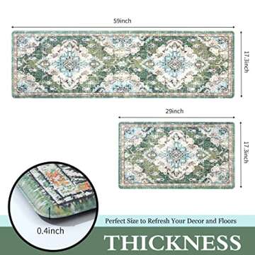MATBAR Anti Fatigue Kitchen Mats for Floor 2 Piece Set Green Cushioned Kitchen Rugs Non-Skid Waterproof Boho Comfort Floor Mat Runner for Standing Office Laundry(17x29+17x59Inch)