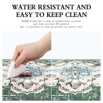 MATBAR Anti Fatigue Kitchen Mats for Floor 2 Piece Set Green Cushioned Kitchen Rugs Non-Skid Waterproof Boho Comfort Floor Mat Runner for Standing Office Laundry(17x29+17x59Inch)