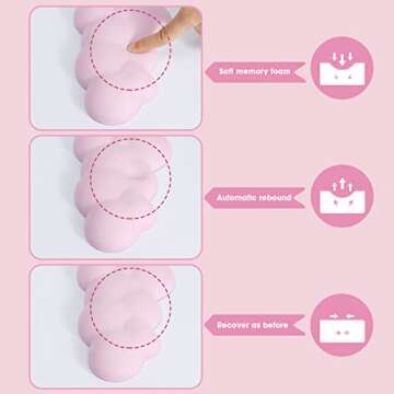 MANBASNAKE Keyboard Cloud Wrist Rest,PU High Density Memory Foam with Non-Slip Base for Typing Pain Relief,Ergonomic Keyboard Pad with Wrist Support for Home Office/Computer/Laptop/Gaming/Mac-Pink