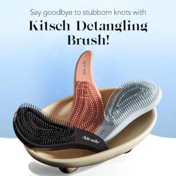 Kitsch Detangler Brush for Curly or Straight, Wet and Dry Hair, No-Pain Detangling Brush with Flexible Bristles for Adults and Kids - Easy-to-Hold, Ideal for Shower and Travel - Haze Blue