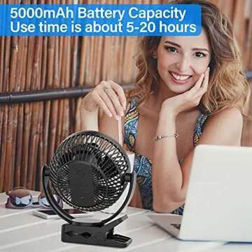 Svinkal Personal usb Fan 5000mAh Battery Operated with Suction fixation 6in, 3 Speeds, 720 adjustment, Portable Fan for Table, Bedroom, Desk, Camping, Stroller, Golf Cart