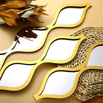 Yulejo 6 Pcs Acrylic Teardrop Mirror Wall Decor Decorative Mirror Narrow Wall Decor Boho Vintage Wall Decals Art for Apartment Home Living Room Bathroom Bedroom Hallway (Gold Edge)