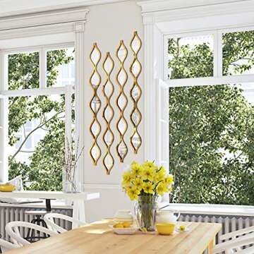 Yulejo 6 Pcs Acrylic Teardrop Mirror Wall Decor Decorative Mirror Narrow Wall Decor Boho Vintage Wall Decals Art for Apartment Home Living Room Bathroom Bedroom Hallway (Gold Edge)