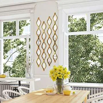 Yulejo 6 Pcs Acrylic Teardrop Mirror Wall Decor Decorative Mirror Narrow Wall Decor Boho Vintage Wall Decals Art for Apartment Home Living Room Bathroom Bedroom Hallway (Gold Edge)