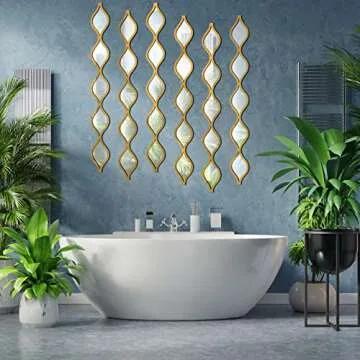 Yulejo 6 Pcs Acrylic Teardrop Mirror Wall Decor Decorative Mirror Narrow Wall Decor Boho Vintage Wall Decals Art for Apartment Home Living Room Bathroom Bedroom Hallway (Gold Edge)