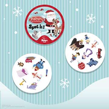 USAOPOLY Spot It! Rudolph | Fun Card Game for Kids and Adults | Featuring Rudolph, Santa Claus, Yukon Cornelius, Bumbles and More | Licensed Rudolph The Red Nosed Reindeer Game