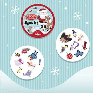 USAOPOLY Spot It! Rudolph | Fun Card Game for Kids and Adults | Featuring Rudolph, Santa Claus, Yukon Cornelius, Bumbles and More | Licensed Rudolph The Red Nosed Reindeer Game