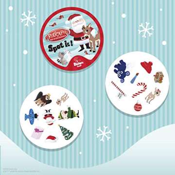 USAOPOLY Spot It! Rudolph | Fun Card Game for Kids and Adults | Featuring Rudolph, Santa Claus, Yukon Cornelius, Bumbles and More | Licensed Rudolph The Red Nosed Reindeer Game