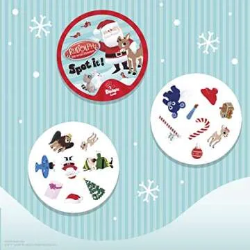 USAOPOLY Spot It! Rudolph | Fun Card Game for Kids and Adults | Featuring Rudolph, Santa Claus, Yukon Cornelius, Bumbles and More | Licensed Rudolph The Red Nosed Reindeer Game