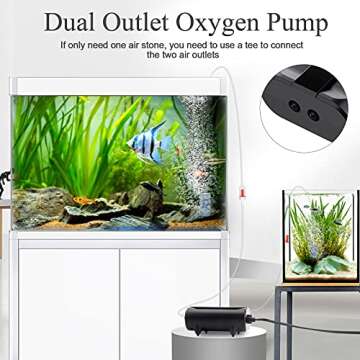 AQQA Aquarium Air Pump,3.5W 5W Dual Outlet Oxygen Pump with 2 Air Stone,Adjustable Air Valve Quiet B...