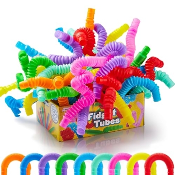JOYIN 18 Pack Pop Tubes for Kids and Adults - Sensory Fidget Toys in 8 Vibrant Colors
