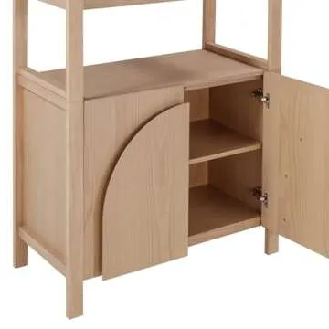 Nathan James Iris 3 Tier Bookshelf, Arched Bookcase Cabinet, Solid Wood Bookcase with Cabinet Base, Boho Bookshelf in Raw Oak Finish