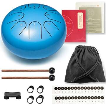 Lronbird Steel Tongue Drum 6 Inch 8 Notes Hand Drums with Bag Sticks Music Book, Sound Healing Instruments for Musical Education Entertainment Meditation Yoga Zen Gifts (Blue)