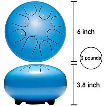 Lronbird Steel Tongue Drum 6 Inch 8 Notes Hand Drums with Bag Sticks Music Book, Sound Healing Instruments for Musical Education Entertainment Meditation Yoga Zen Gifts (Blue)