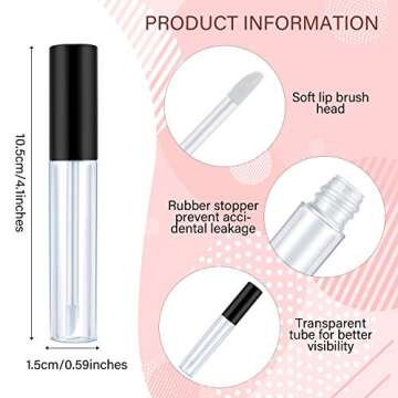 Patelai 50 Pieces Empty Lip Gloss Containers Lip Gloss Tubes, Refillable Plastic Lipstick Tubes with...