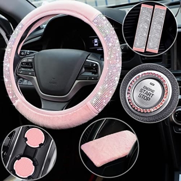 Tallew Pink Bling Steering Wheel Cover Set for Women