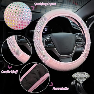 Tallew Pink Bling Steering Wheel Cover Set for Women
