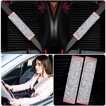 Tallew Pink Bling Steering Wheel Cover Set for Women