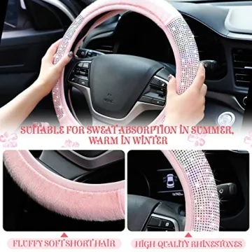 Tallew Pink Bling Steering Wheel Cover Set for Women