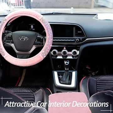 Tallew Pink Bling Steering Wheel Cover Set for Women