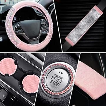 Tallew Pink Bling Steering Wheel Cover Set for Women