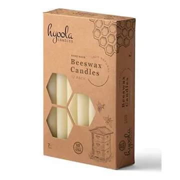 Hyoola 7" Beeswax Taper Candles 12 Pack - Handmade, All Natural, 100% Pure Unscented Bee Wax Candle - Tall, Decorative, White 7 Hour Burn Time