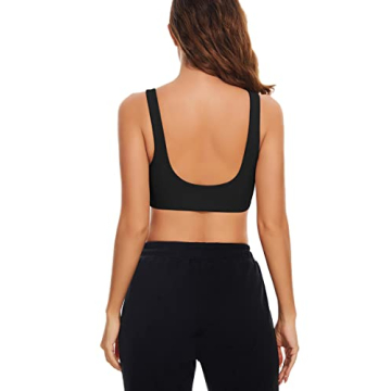 Meladyan Women Sports Bra Scoop Neck Curve Wireless Support Bralette Crop Tank Cami Backless Sleeveless Yoga Workout Black