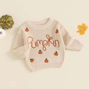 Toddler Baby Boy Girl Halloween Outfit Cute Pumpkin Knit Sweater Oversized Pullover Tops Warm Fall Clothes (B Beige, 18-24 Months)