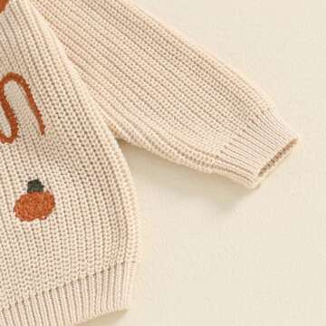 Toddler Baby Boy Girl Halloween Outfit Cute Pumpkin Knit Sweater Oversized Pullover Tops Warm Fall Clothes (B Beige, 18-24 Months)