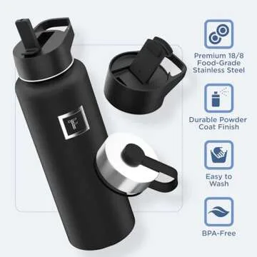 IRON °FLASK Camping & Hiking Hydration Flask with 3 Lids - Stainless Steel, Double Walled & Vacuum Insulated Water Bottle - Leak Proof & BPA Free (Bubble Gum, Straw - 40 oz)
