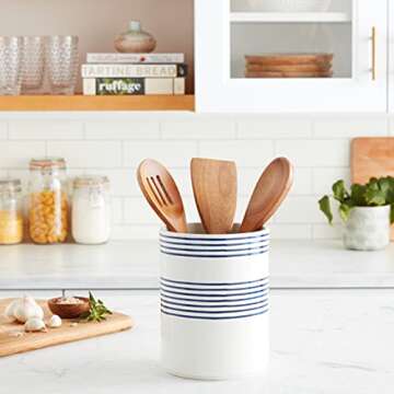 kate spade new york Charlotte Street Utensil Holder with 3 Utensils, White/Blue, 4 Count