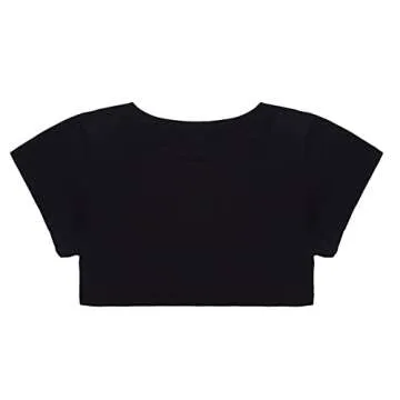 DeSeeni Sexy Short Sleeve Crop Top for Women Yes Daddy Solid Scoop Neck Mini T-Shirts Cotton Vest Tank Cleavage Lingerie Clubwear Black