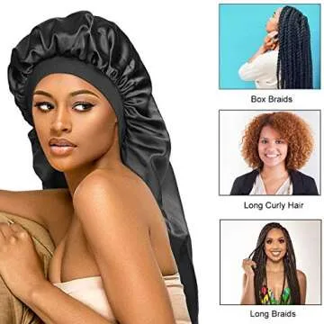 Extra Large Long Satin Bonnet Sleep Cap for Women