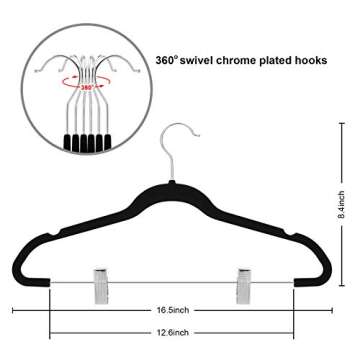 TIMMY Velver Hangers with Clips (20 Pack) Hangers Non Slip Velvet Clothes Hangers,Ultra Thin Pants Hangers,Skirt Hangers with 360°Swivel Hooks(Black)