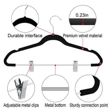 TIMMY Velver Hangers with Clips (20 Pack) Hangers Non Slip Velvet Clothes Hangers,Ultra Thin Pants Hangers,Skirt Hangers with 360°Swivel Hooks(Black)