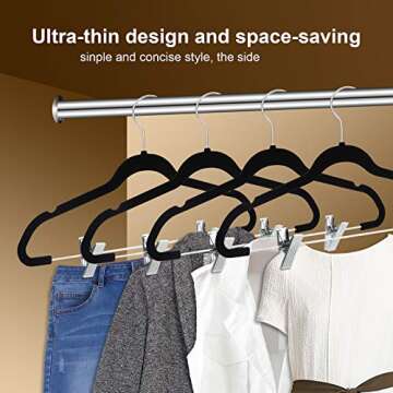 TIMMY Velver Hangers with Clips (20 Pack) Hangers Non Slip Velvet Clothes Hangers,Ultra Thin Pants Hangers,Skirt Hangers with 360°Swivel Hooks(Black)