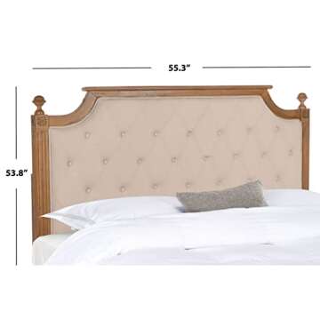 SAFAVIEH Home Collection Tufted Headboard, FULL - Linen, Beige/Rustic Oak