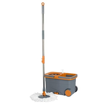 Casabella Microfiber Spin Mop and Bucket System with Replacement Head Refill, Graphite/Orange