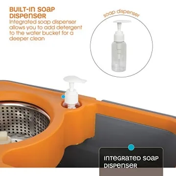 Casabella Microfiber Spin Mop and Bucket System with Replacement Head Refill, Graphite/Orange